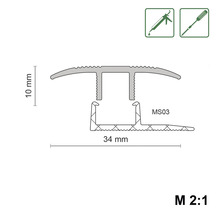Schéma technique d'un profilé de transition avec des dimensions de 10 mm de hauteur et 34 mm de largeur