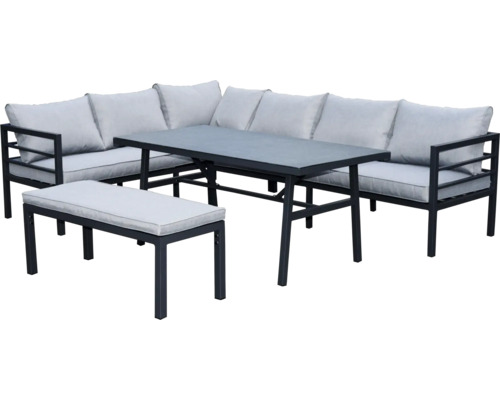 Gartenmöbelset mit Eckbank, Tisch und Hocker