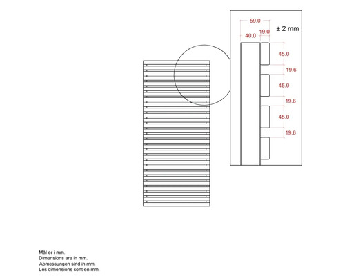 Dessin technique avec dimensions en millimètres