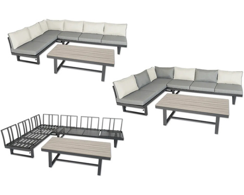 Gartensitzgruppe mit L-förmigem Sofa und Tisch