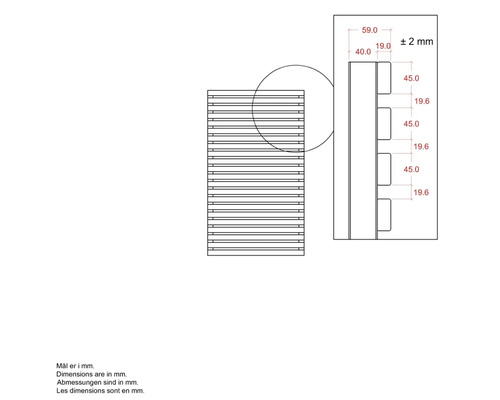 Dessin technique avec dimensions en millimètres