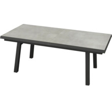 Table de salle à manger rectangulaire avec cadre sombre et plateau de table gris clair
