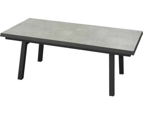 Table de salle à manger rectangulaire avec cadre sombre et plateau de table gris clair