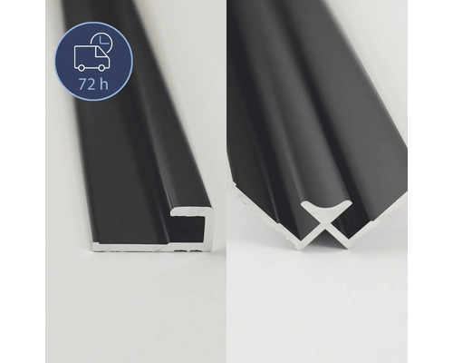 BREUER Profil-Set 1 Express Q72 für Rückwand schwarz matt Länge 210 cm 1 Eckprofil und 2 Endprofile 1446031000157 Zwei schwarze Aluminiumprofile mit unterschiedlichen Querschnitten.