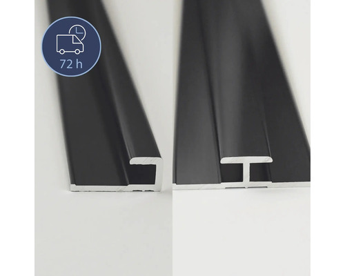 BREUER Profil-Set 2 Express Q72 für Rückwand schwarz matt Länge 210 cm 1 Verbindungsprofil und 2 Endprofile 1447031000157 Zwei schwarze Profile mit unterschiedlichen Formen