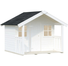 Maisonnette en bois blanche avec toit noir