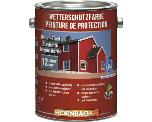 HORNBACH Holzfarbe Wetterschutzfarbe weiß 2,5 L Dose Wetterschutzfarbe mit dem Blauer Engel Umweltzeichen und dem Hornbach Logo