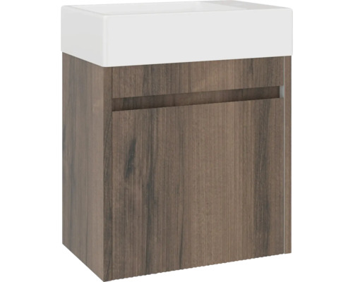 Waschtischunterschrank aus Holz mit Schublade und Keramikwaschbecken