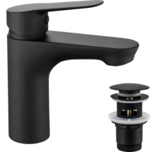 Schwarze Waschtischarmatur mit Ablaufgarnitur