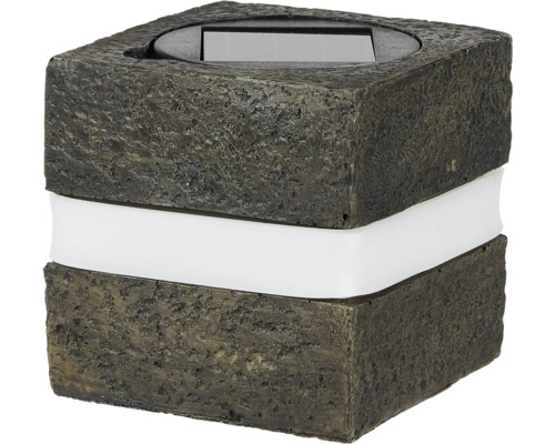 Quadratische Solarleuchte aus Stein mit weißem Lichtband
