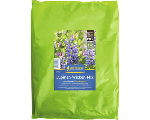 Sack mit Lupinen Wicken Mix Gründünger von Kiepenkerl, geeignet für circa 100 Quadratmeter.