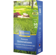 Packung Kiepenkerl Premium Universalrasen mit dem Hinweis auf hohe Ergiebigkeit und Schattenverträglichkeit.