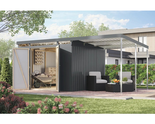 Jardin avec abri de jardin, abri et mobilier de jardin