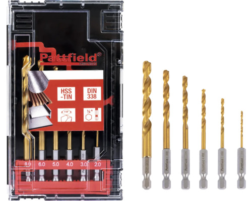 Pattfield Jeu de forets à métaux HSS-TIN de différentes tailles dans une boîte de rangement