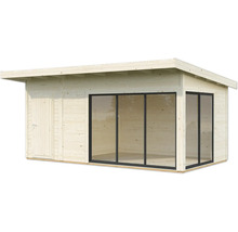 Abri de jardin en bois avec porte et grande fenêtre