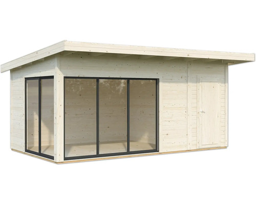 Abri de jardin en bois avec façade vitrée et porte