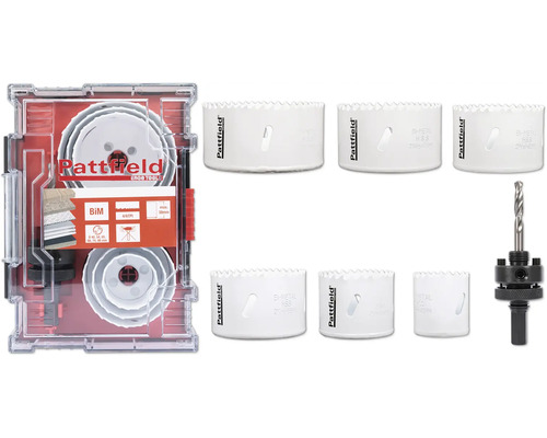 Lochsägen Set Pattfield 8 tlg., Bi-Metall Ø 40-86mm Pattfield Lochsägen Set mit Bimetall Lochsägen und Zentrierbohrer