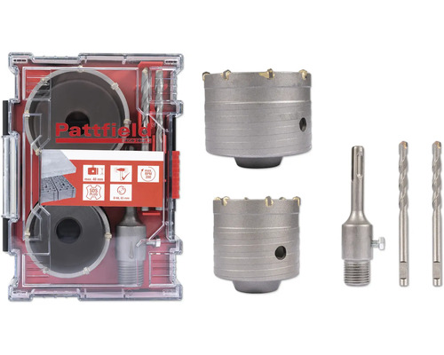 Hammerbohrkronen Set Pattfield 6 tlg., 68 und 83mm Pattfield Gerätedose mit Bohrern im Set