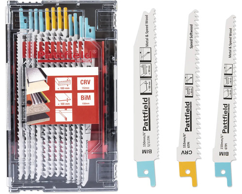 Kit de lames de scie sabre Pattfield 12 pcs, tige en T bois et métal Pattfield Lames de scie sauteuse, set pour bois et métal, différentes versions