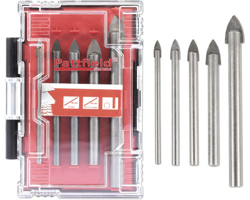 Glas-/ Fliesenbohrer Set Pattfield 5 tlg., Rundschaft Pattfield Glasbohrer Set mit verschiedenen Größen in transparenter Box