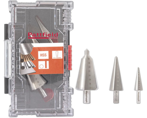 HSS Blech Schälbohrer Set Pattfield 3 tlg. Pattfield Stufenbohrer Set im Koffer