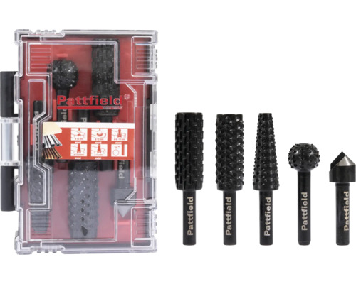 Jeu de râpes Pattfield 5 pcs pour le bois et le métal Ensemble de fraises Pattfield dans une boîte de rangement