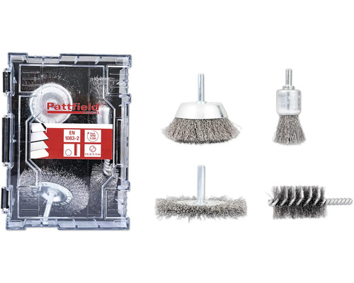 Drahtbürsten Set Pattfield 4 tlg., Rundschaft Pattfield Drahtbürsten-Set mit verschiedenen Bürstenaufsätzen in Aufbewahrungsbox