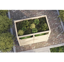 Vue de dessus d'un habillage de poubelle avec toit végétalisé sur une terrasse