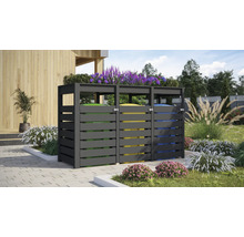 Cache-poubelle avec trois conteneurs pour le tri des déchets dans le jardin