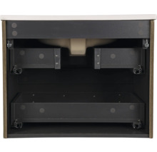 Innenansicht eines Waschtischunterschranks mit Schubladen