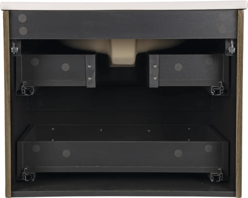 Innenansicht eines Waschtischunterschranks mit Schubladen