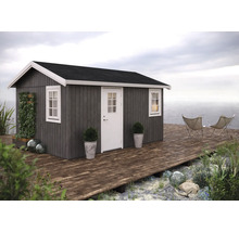 Gartenhaus mit Holzboden, Tür, Fenstern und Dekoration