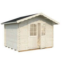 Abri de jardin en bois avec double porte et toit à deux pentes