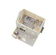 Holzspielhaus mit zwei Etagen, Balkon und Einrichtung