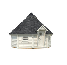 Kota de grill en bois avec bardeaux de toiture et fenêtres