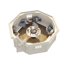 Kota de grill octogonale avec bancs et table de grill au milieu