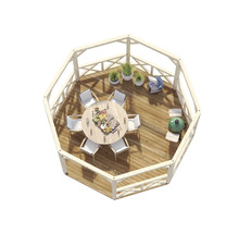 Pavillon octogonal avec barbecue, table, chaises et plantes