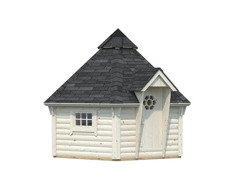 Holzgrillkota mit Dach aus Bitumenschindeln