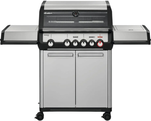 Barbecue à gaz en acier inoxydable avec tablettes latérales et armoire basse