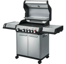 Barbecue à gaz avec étagères, portes et roulettes