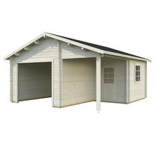 Holzgarage mit Anbau und Tür