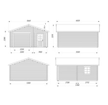 Technische Zeichnung einer Holzgarage mit Abmessungen