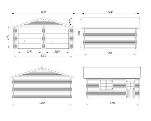 Dessin technique d'un garage double avec dimensions