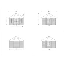 Schéma technique d'un abri de jardin avec dimensions