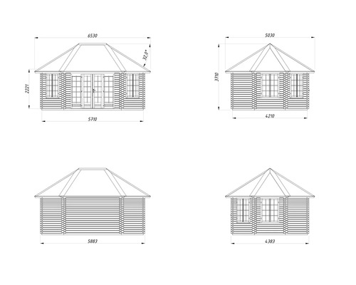 Dessin technique d'un abri de jardin avec dimensions