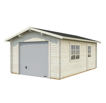 Holzgarage mit Garagentor, Fenster und Tür