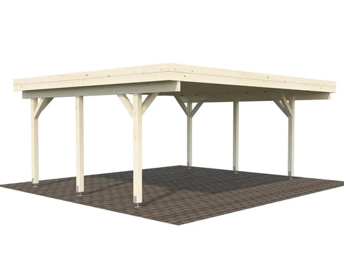Carport en bois avec toit plat et six poteaux