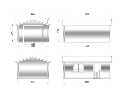 Dessin technique d'un abri de jardin avec dimensions