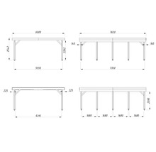 Schéma technique d'un pavillon de jardin avec dimensions