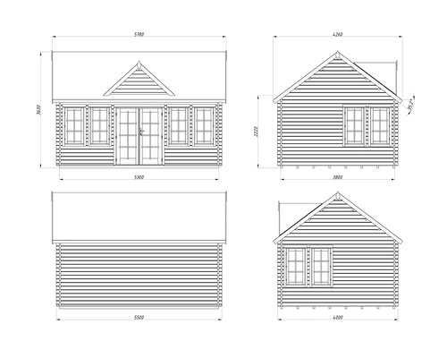 Dessin technique d'un abri de jardin avec dimensions.